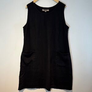 FLAX 100% linen Sleeveless Black A-line Dress patch pockets size medium